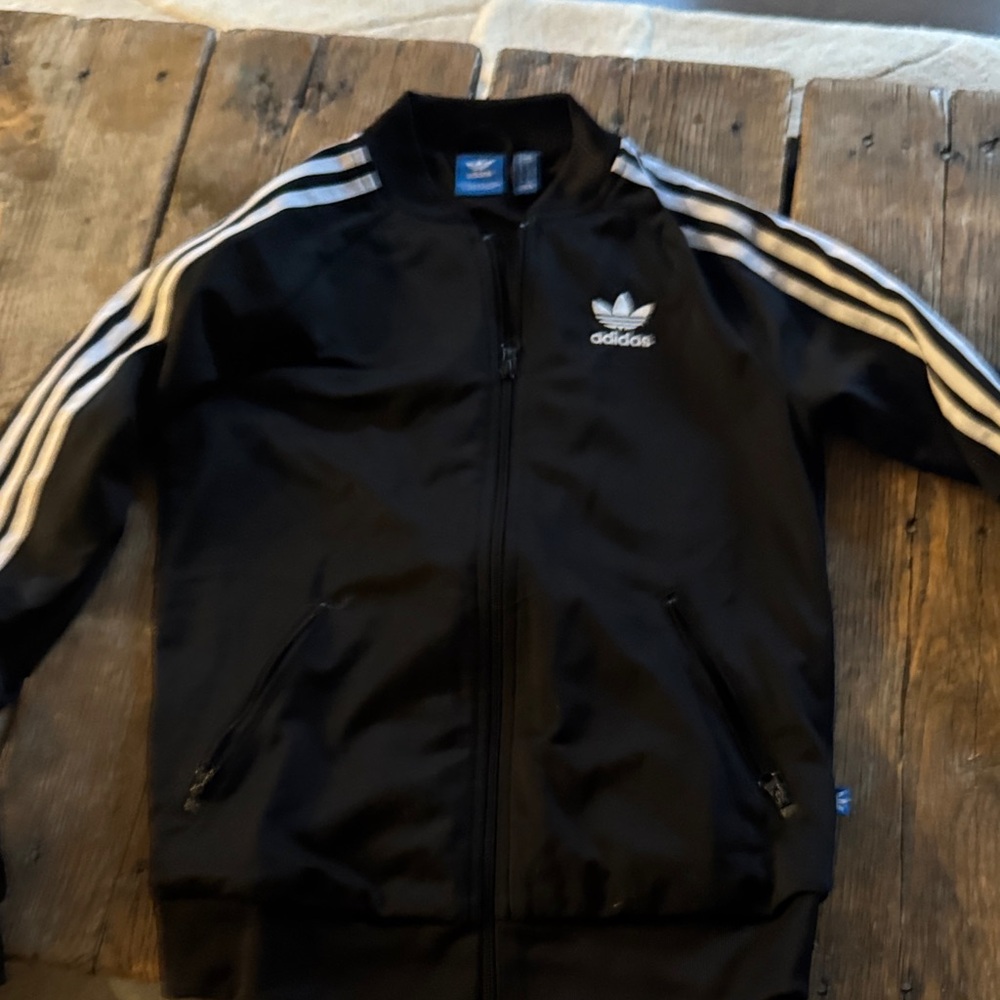 Adidas Black Jacket with White Stripes